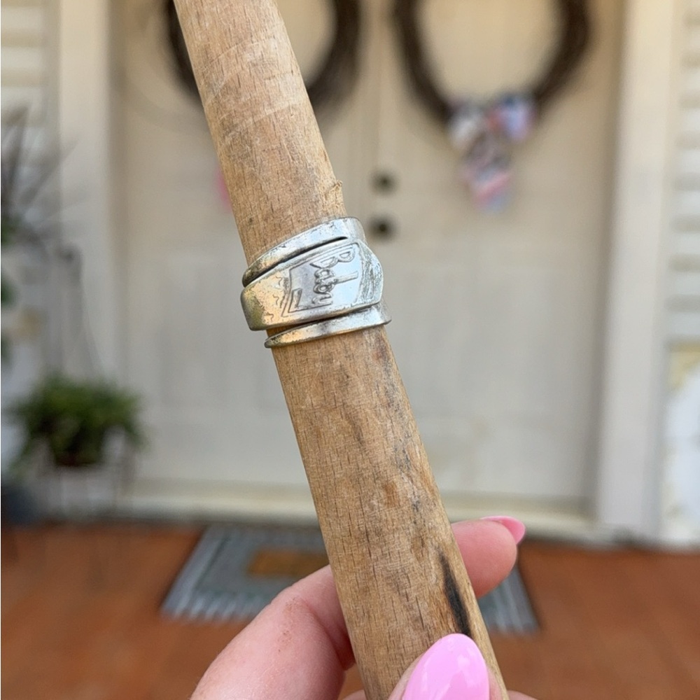 Sterling Spoon Ring with Engraved Design - Silver